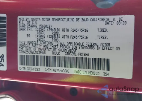 2020 Toyota Tacoma Sr5 V6 из США, поврежденный, VIN 3TMAZ5CN0LM139481